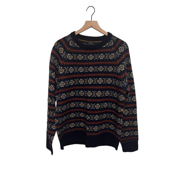J. Crew Fair Isle Lambswool Sweater Crewneck Navy Blue Red K2859 Men's Large - Picture 1 of 8